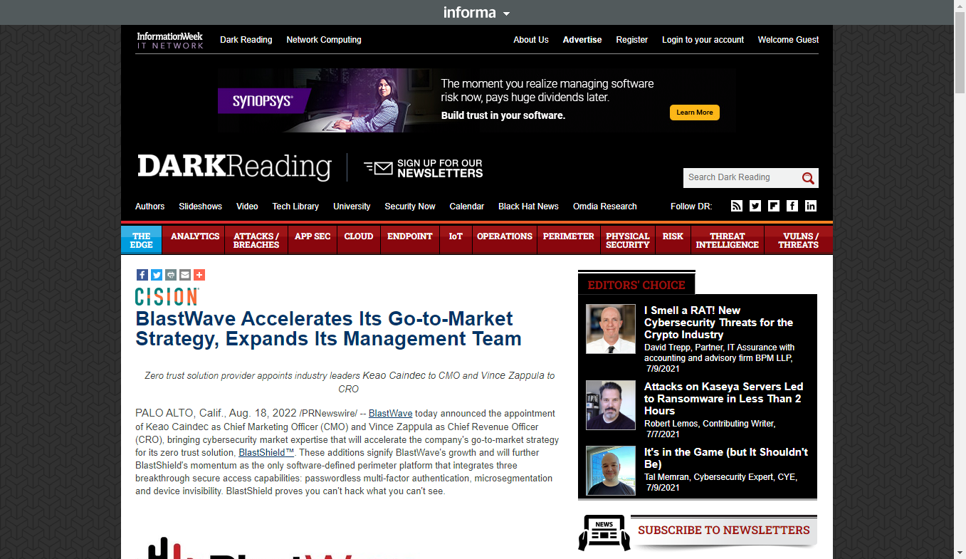 BlastWave Accelerates Its Go-to-Market Strategy, Expands Its Management Team