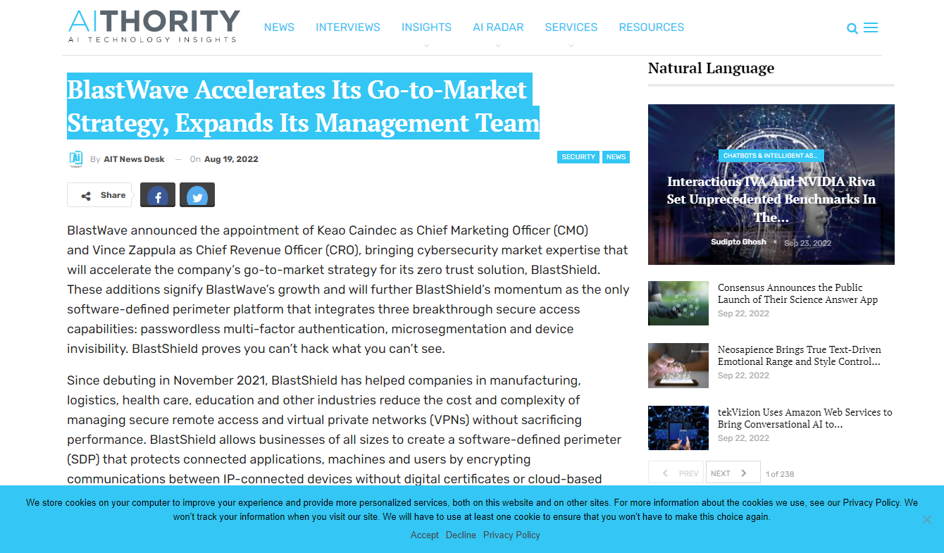 BlastWave Accelerates Its Go-to-Market Strategy, Expands Its Management Team