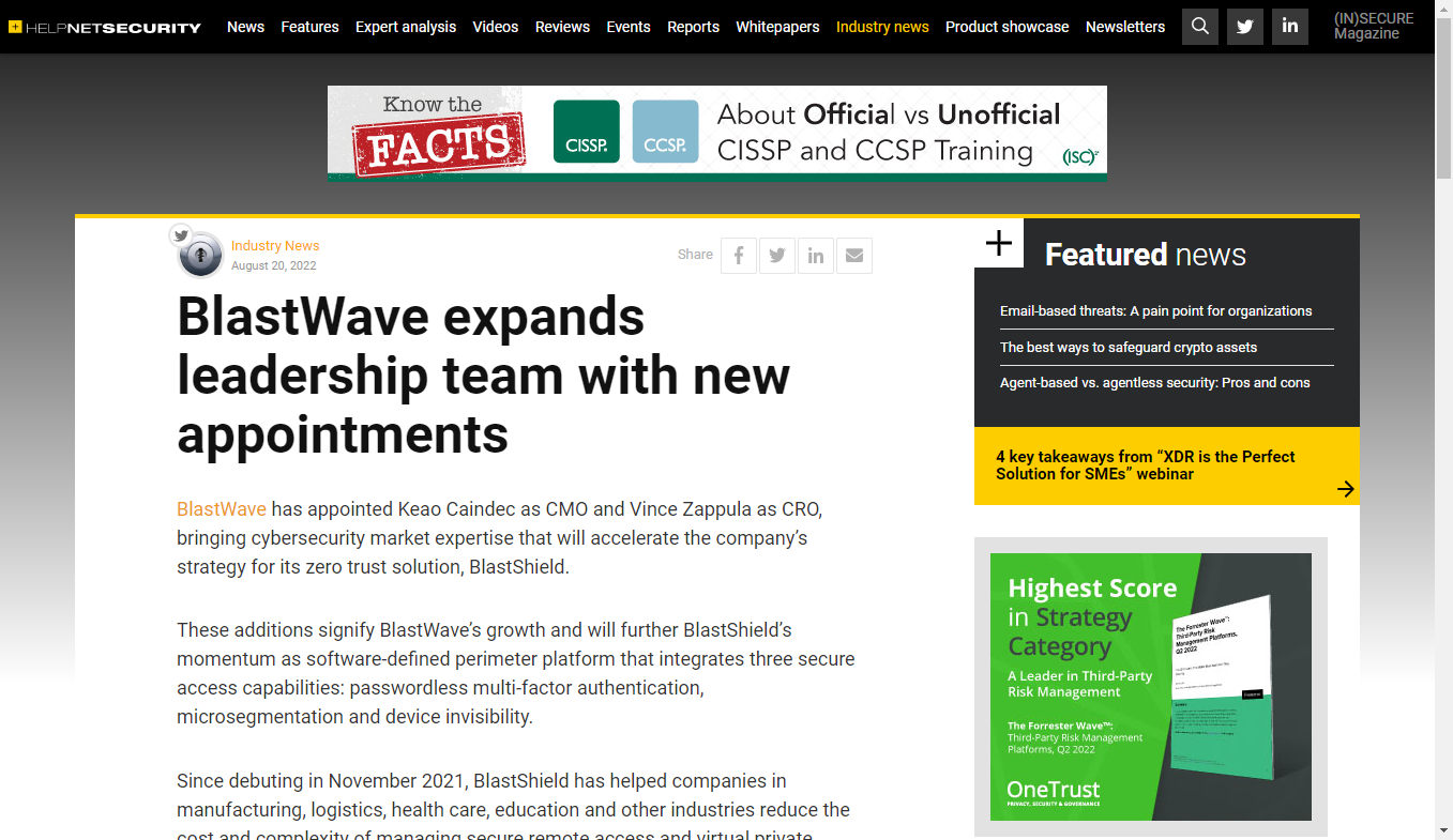 BlastWave expands leadership team with new appointments